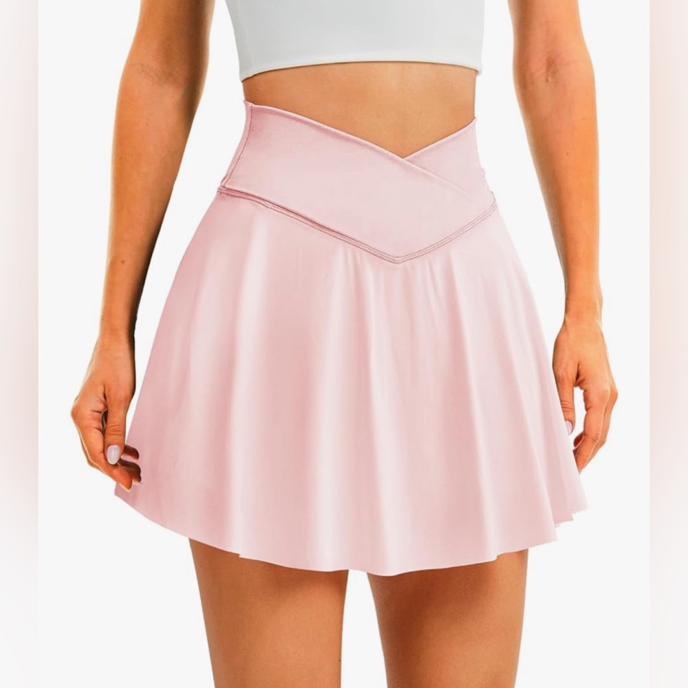 NEW Tennis Skirt w/ Pockets Shorts Crossover High Waisted Athletic Skort Golf L